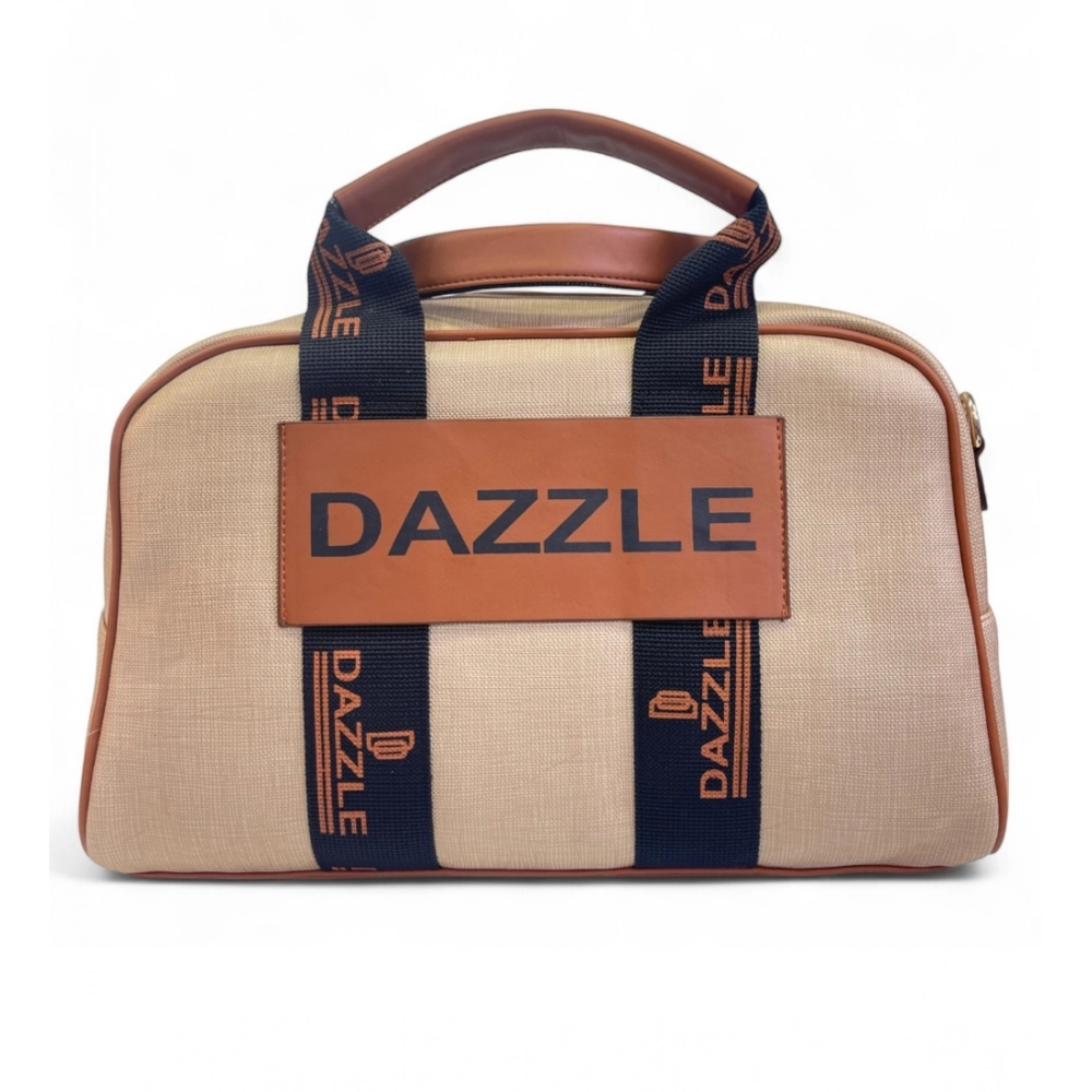 Generic Women's Polyurethane Textured Duffle Bag with Adjustable & Removable Strap (Beige-Brown)