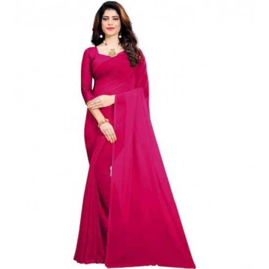 Generic Women's Georgette Solid Saree With Unstitched Blouse 5.5Mtr (Pink)
