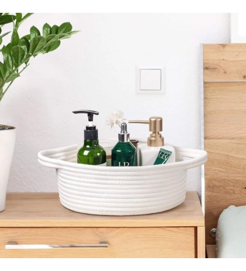 Generic Cotton 8x3 Inch Round Bedside Organizer With Out Lid (White)