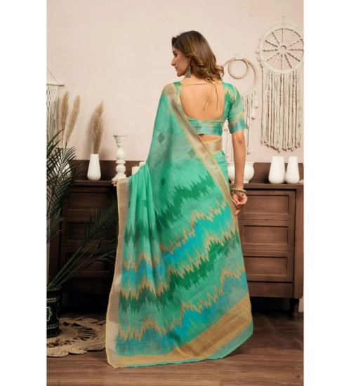 Generic Women's Linen Cotton Printed Ready To Wear With Pocket Saree With Unstitched Blouse 5.5 Mtr (Light_Green) Generic Women's Linen Cotton Printed Ready To Wear With Pocket Saree With Unstitched Blouse 5.5 Mtr (Light_Green)
