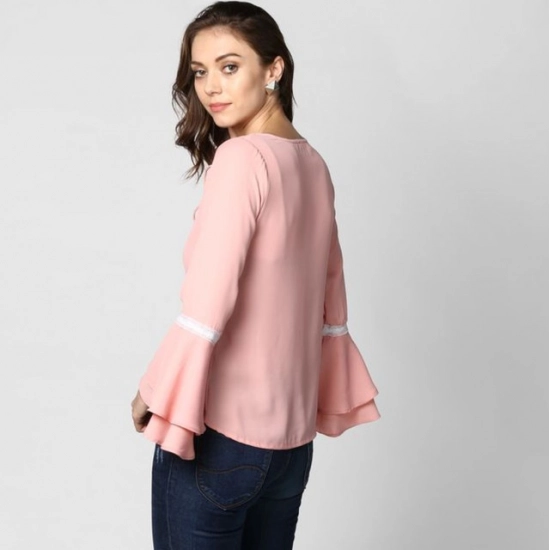 Generic Women's Polyester Solid Bell Sleeve Top (Pink) Generic Women's Polyester Solid Bell Sleeve Top (Pink)