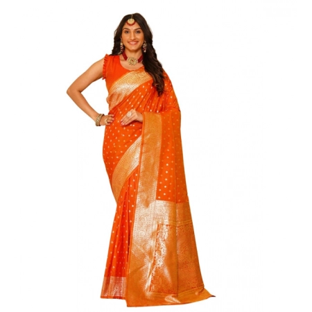 Generic Women's Jacquard Printed Saree With Unstitched Blouse 5.5Mtr (Orange) Generic Women's Jacquard Printed Saree With Unstitched Blouse 5.5Mtr (Orange)