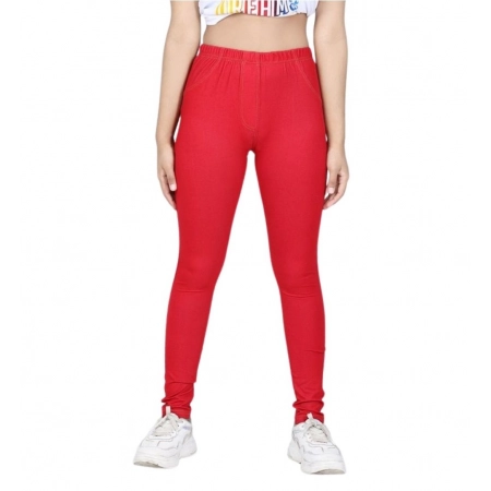 Generic Girl's Cotton Lycra Solid Elasticated Jeggings (Red) Generic Girl's Cotton Lycra Solid Elasticated Jeggings (Red)