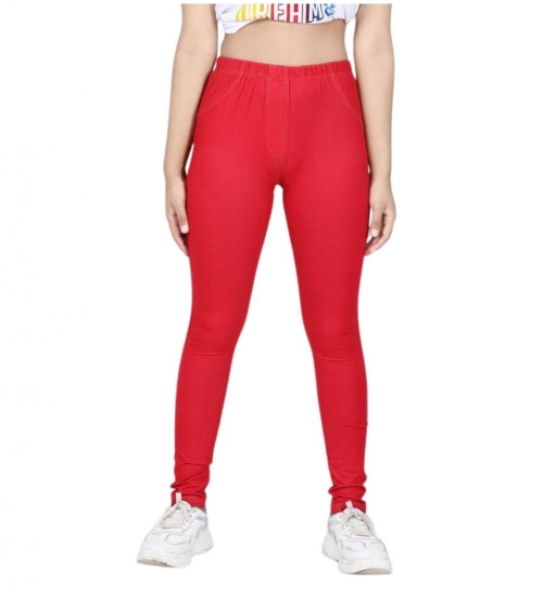 Generic Girl's Cotton Lycra Solid Elasticated Jeggings (Red) Generic Girl's Cotton Lycra Solid Elasticated Jeggings (Red)