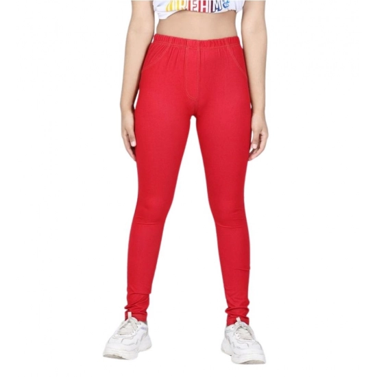 Generic Girl's Cotton Lycra Solid Elasticated Jeggings (Red) Generic Girl's Cotton Lycra Solid Elasticated Jeggings (Red)