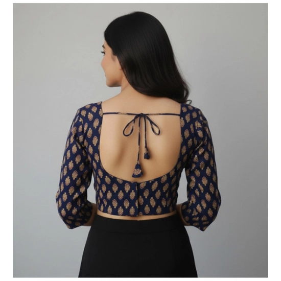 Generic Women's Ajrakh Cotton Printed Halter Neck Padded Blouse (Navy 38 Ready (Self Alterable 36–40) Generic Women's Ajrakh Cotton Printed Halter Neck Padded Blouse (Navy 38 Ready (Self Alterable 36–40)