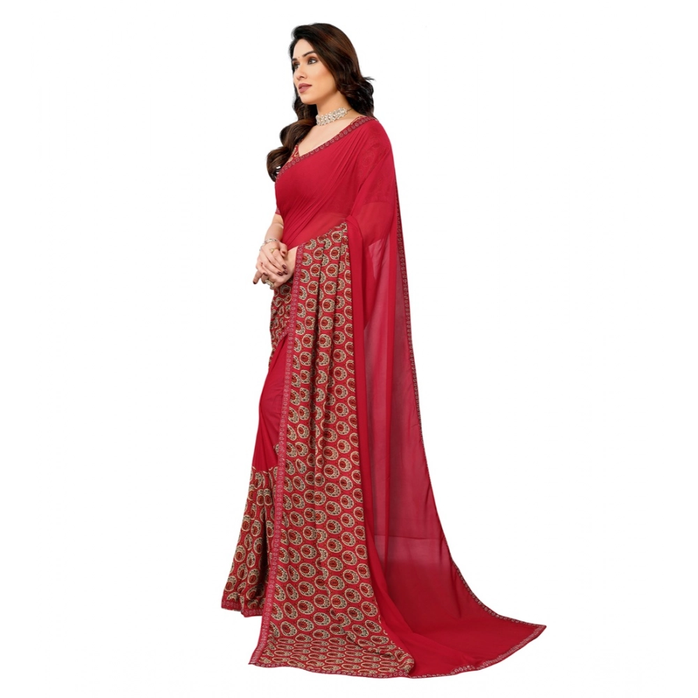 Generic Women's Georgette Printed Saree With Unstitched Blouse 5.5Mtr (Red) Generic Women's Georgette Printed Saree With Unstitched Blouse 5.5Mtr (Red)