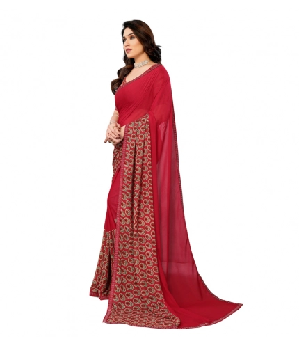 Generic Women's Georgette Printed Saree With Unstitched Blouse 5.5Mtr (Red)