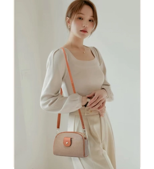 Generic Women's PU Leather Zipper Sling Bag (Khakhi)