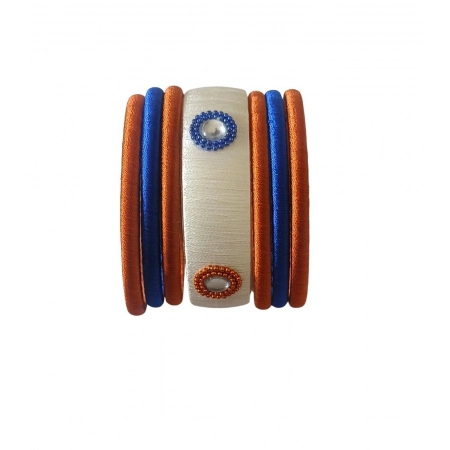 Generic Women's Plastic Silk Thread Bangles (White-Brown-Blue, Size: 2.8)