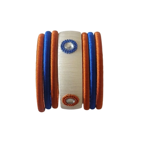 Generic Women's Plastic Silk Thread Bangles (White-Brown-Blue, Size: 2.8)