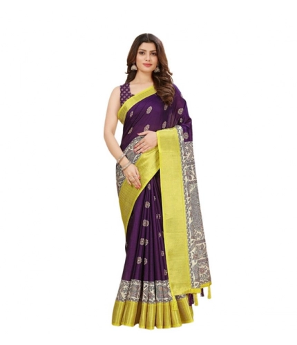 Generic Women's Cotton Silk Printed Saree With Unstitched Blouse 5.5Mtr (Multicolor)