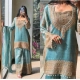 Generic Women's Silk Embroidered 3/4th Sleeve Round Kurti With Sharara Pant and Dupatta Set (Sea Green)