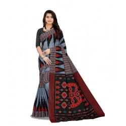 Generic Women's Soft Pure Cotton Printed Saree With Unstitched Blouse 5.5Mtr (Grey)