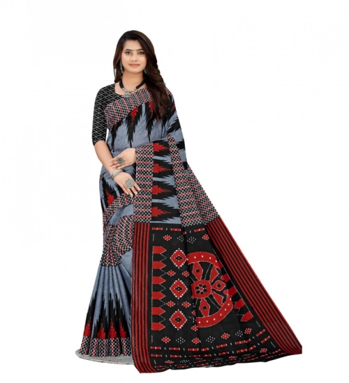 Generic Women's Soft Pure Cotton Printed Saree With Unstitched Blouse 5.5Mtr (Grey)