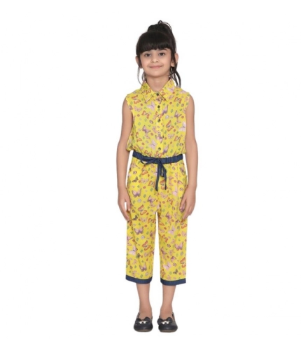 Generic Girl's Cotton Printed Sleeveless Jumpsuit (Yellow) Generic Girl's Cotton Printed Sleeveless Jumpsuit (Yellow)