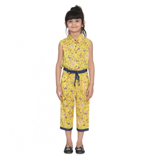 Generic Girl's Cotton Printed Sleeveless Jumpsuit (Yellow) Generic Girl's Cotton Printed Sleeveless Jumpsuit (Yellow)