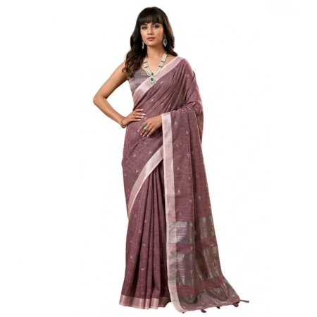 Generic Women's Linen Cotton Printed Saree With Unstitched Blouse 5.5Mtr (Purple) Generic Women's Linen Cotton Printed Saree With Unstitched Blouse 5.5Mtr (Purple)