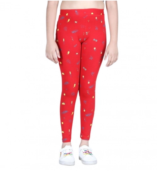 Generic Girl's Cotton Lycra Printed Elasticated Leggings (Red) Generic Girl's Cotton Lycra Printed Elasticated Leggings (Red)
