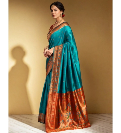 Generic Women's Silk Blend Zari Woven Saree With Unstitched Blouse 5.5Mtr (Rama)