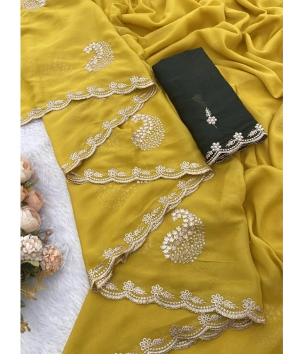 Generic Women's Digital Printed Georgette Saree With Unstitched Blouse (Yellow, 5-6 Mtrs) Generic Women's Digital Printed Georgette Saree With Unstitched Blouse (Yellow, 5-6 Mtrs)