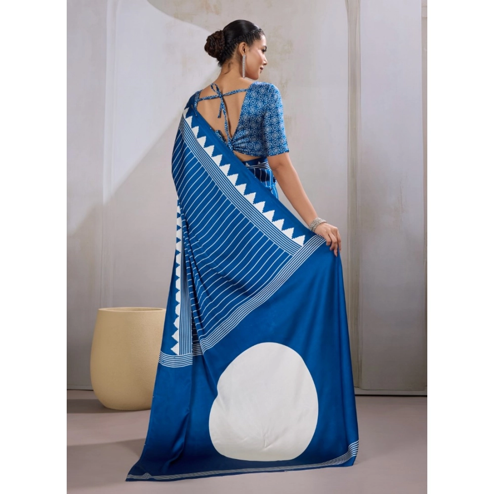 Generic Women's Satin Crepe Printed Saree With Unstitched Blouse 5.5Mtr (Blue) Generic Women's Satin Crepe Printed Saree With Unstitched Blouse 5.5Mtr (Blue)