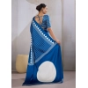 Generic Women's Satin Crepe Printed Saree With Unstitched Blouse 5.5Mtr (Blue)