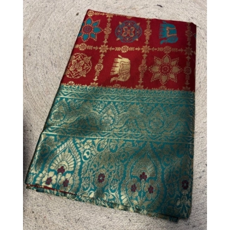 Generic Women's Jacquard Printed Saree With Unstitched Blouse 5.5Mtr (Maroon)