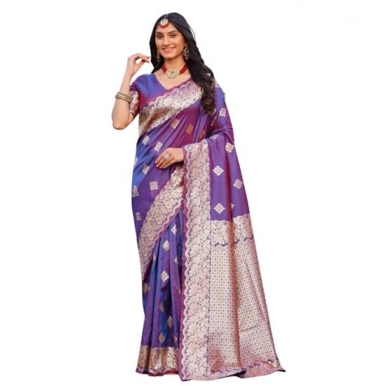Generic Women's Jacquard Printed Saree With Unstitched Blouse 5.5Mtr (Purple)