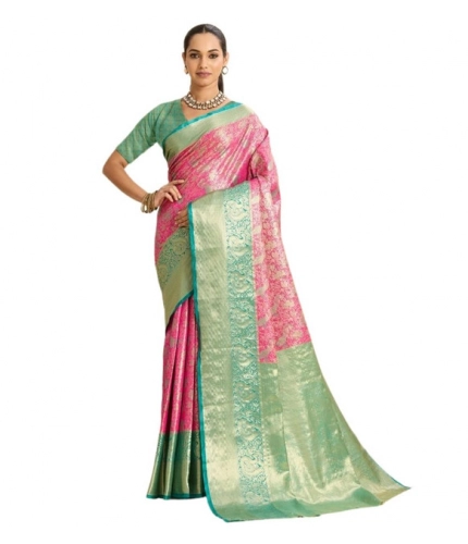 Generic Women's Faux_Banarasi_Silk Woven Saree With Unstitched Blouse 5.5Mtr (Pink)