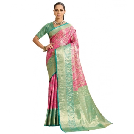Generic Women's Faux_Banarasi_Silk Woven Saree With Unstitched Blouse 5.5Mtr (Pink) Generic Women's Faux_Banarasi_Silk Woven Saree With Unstitched Blouse 5.5Mtr (Pink)