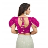 Generic Women's Jimmy Solid V Neck Puff Sleeve Readymade Blouse (Pink 38 , Alterable up to 42)-PID65842