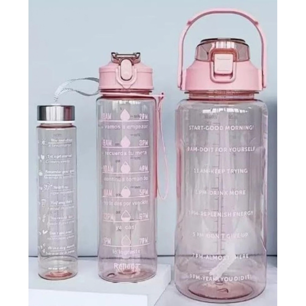 Generic 3 PCS Transparent Motivational Water Bottles (Pink)