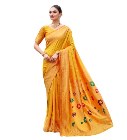 Generic Women's Silk Blend Paithani Weaving Saree With Unstitched Blouse 5.5Mtr (Mustard)