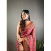 Generic Women's Linen Printed Saree With Unstitched Blouse 5.5Mtr (Red)