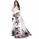 Generic Women's Georgette Printed Saree With Unstitched Blouse 5.5Mtr (White)