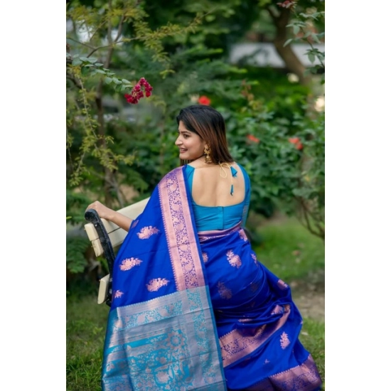 Generic Women's Katan_Silk Zari_Weaving Saree With Unstitched Blouse 5.5Mtr (Royal_Blue) Generic Women's Katan_Silk Zari_Weaving Saree With Unstitched Blouse 5.5Mtr (Royal_Blue)
