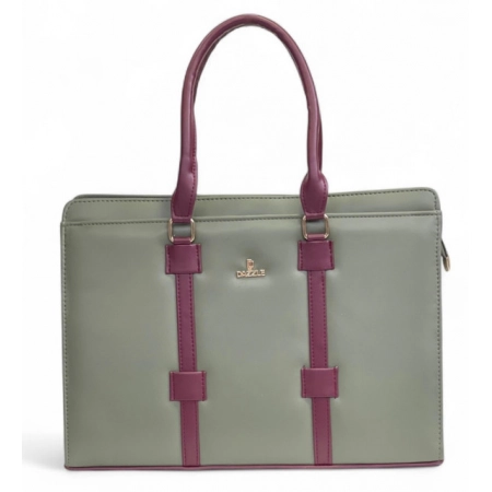 Generic Women's Polyurethane Solid Structured Shoulder Tote Handbag (Sage Green-Burgundy)