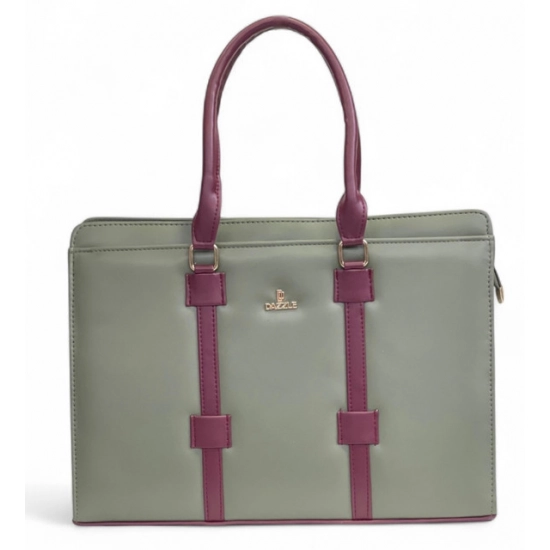 Generic Women's Polyurethane Solid Structured Shoulder Tote Handbag (Sage Green-Burgundy)