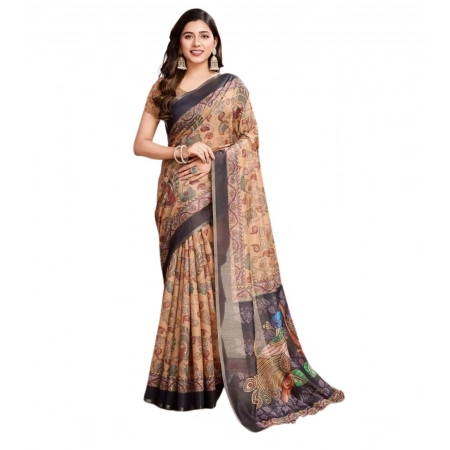 Generic Women's Semi Cotton Digital Print Saree With Unstitched Blouse 5.5Mtr (Beige) Generic Women's Semi Cotton Digital Print Saree With Unstitched Blouse 5.5Mtr (Beige)