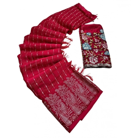 Generic Women's Georgette Striped Saree With Unstitched Blouse 5.5Mtr (Red) Generic Women's Georgette Striped Saree With Unstitched Blouse 5.5Mtr (Red)