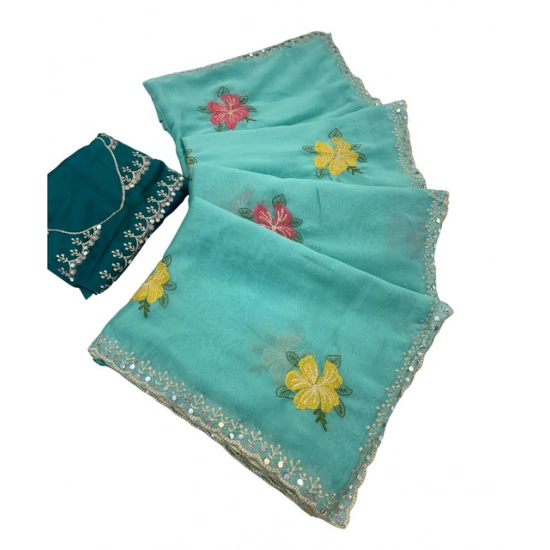 Generic Women's Georgette Embellished Saree With Unstitched Blouse 5.5Mtr (Aqua Blue) Generic Women's Georgette Embellished Saree With Unstitched Blouse 5.5Mtr (Aqua Blue)