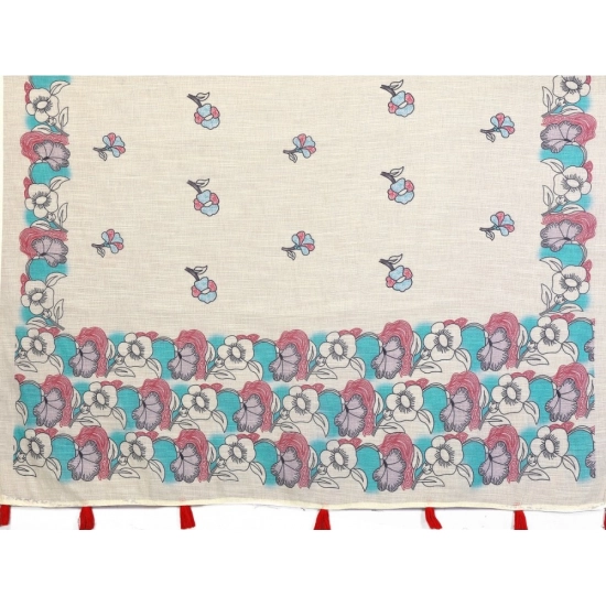 Generic Women's Linen Cotton Printed Saree With Unstitched Blouse 5.5Mtr (Off White)