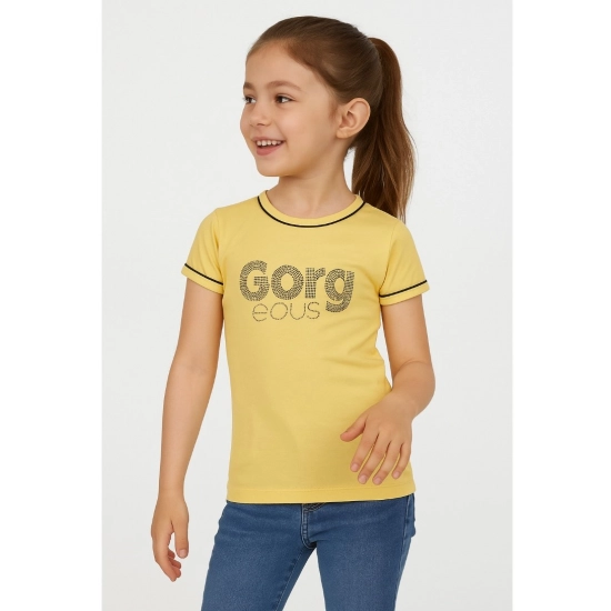 Generic Girl's Cotton Printeded Round Neck T-Shirt (Yellow)