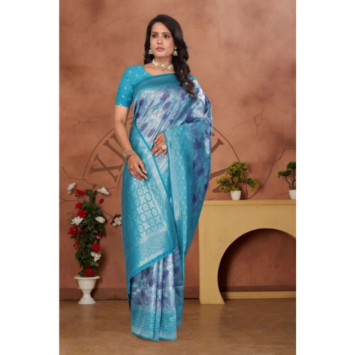 Women's Banarasi Silk Jaquard Woven Saree With Unstitched Blouse 5.5Mtr (Light Blue) Women's Banarasi Silk Jaquard Woven Saree With Unstitched Blouse 5.5Mtr (Light Blue)