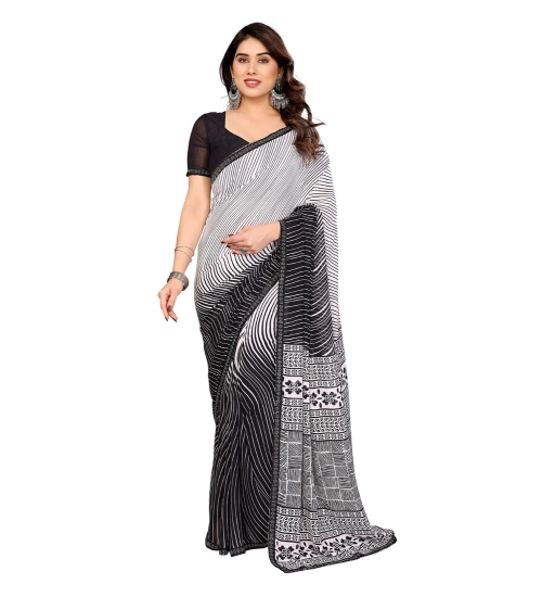 Generic Women's Georgette Printed Saree With Unstitched Blouse 5.5Mtr (Black)