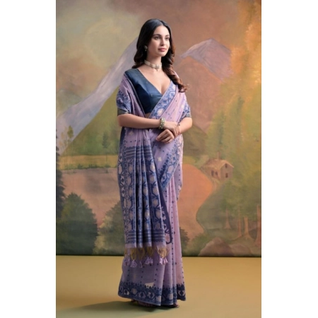 Generic Women's Blended_Cotton Woven Saree With Unstitched Blouse 5.5Mtr (Lavender)