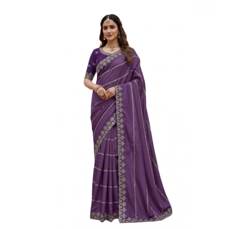 Generic Women's Georgette Embroidered Saree With Unstitched Blouse 5.5Mtr (Purple) Generic Women's Georgette Embroidered Saree With Unstitched Blouse 5.5Mtr (Purple)