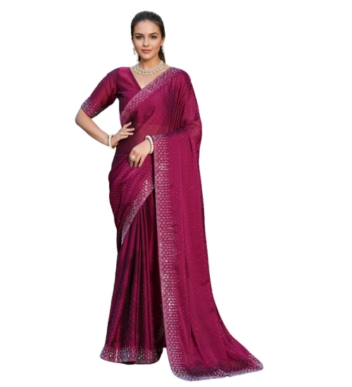 Generic Women's Rangoli Diamond Weaving - Stone Work Saree With Unstitched Blouse 5.5Mtr (Maroon)