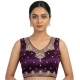 Generic Women's Silk Embroidered V-Neck Sleeveless Readymade Padded Blouse (Wine, Size 38)